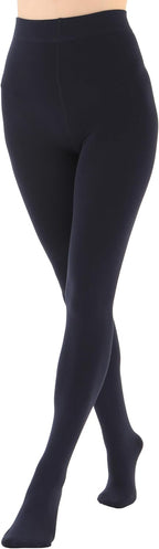 Women's fleece-lined opaque tights in navy blue, full-length leggings with smooth fit.