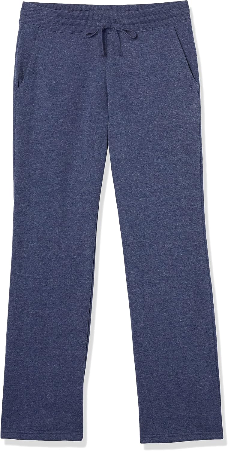 Women's navy heather fleece straight-leg sweatpants with drawstring waist