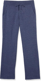 Women's navy heather fleece straight-leg sweatpants with drawstring waist