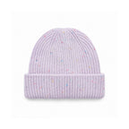 Speckled light purple rib-knit beanie with a wide folded cuff.