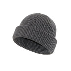 Dark gray reflective waffle-knit fisherman beanie with folded cuff