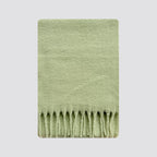 Wool blend fringe scarf swatch, sage green with long tassel fringe