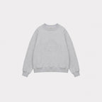 Gray women’s crewneck sweatshirt with embossed geometric logo on the chest
