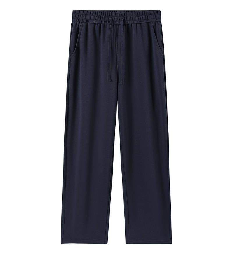 Women’s navy blue wide-leg sweatpants with drawstring waistband and side pockets