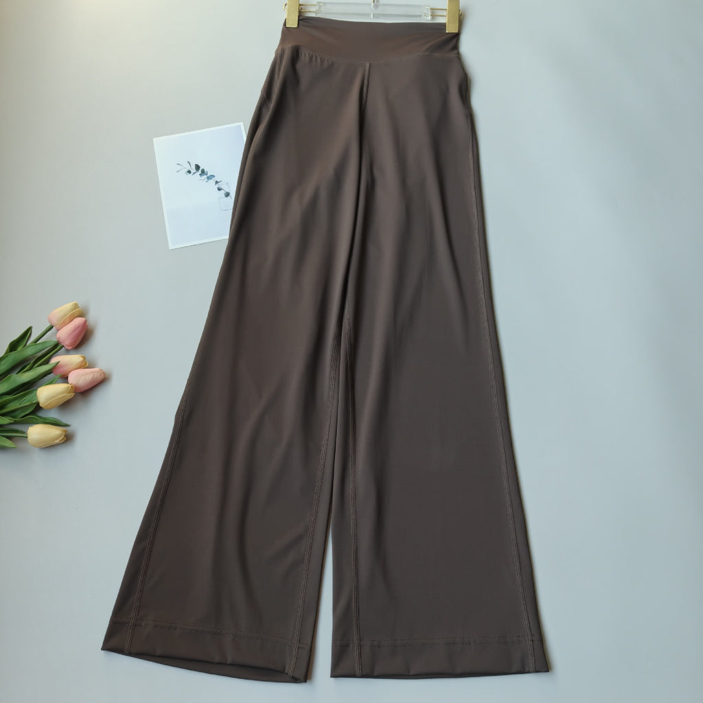 High-waisted wide-leg yoga pants, dark brown, wide straight-leg design