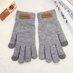 Women’s ribbed knit touchscreen gloves, heather gray, with cuff knit ribbing