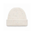 Speckled rib-knit beanie in off-white with a wide folded cuff.