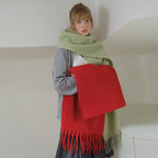 Wool blend fringe scarf, red oversized blanket style with long tassel ends