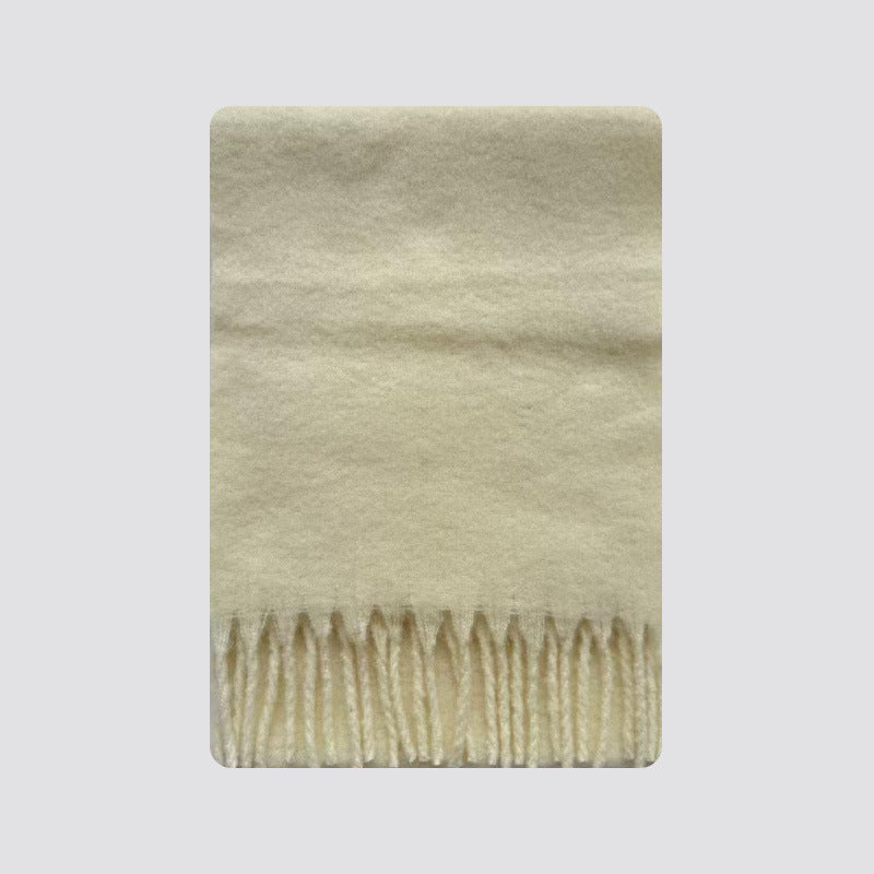 Wool blend fringe scarf swatch, light yellow with long tassel fringe