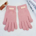 Women’s ribbed knit touchscreen gloves, pink, with five-finger design