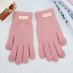 Women’s ribbed knit touchscreen gloves, pink, with five-finger design