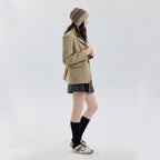 Fair Isle knit earflap bonnet with long ties, small fair isle pattern, brown/cream