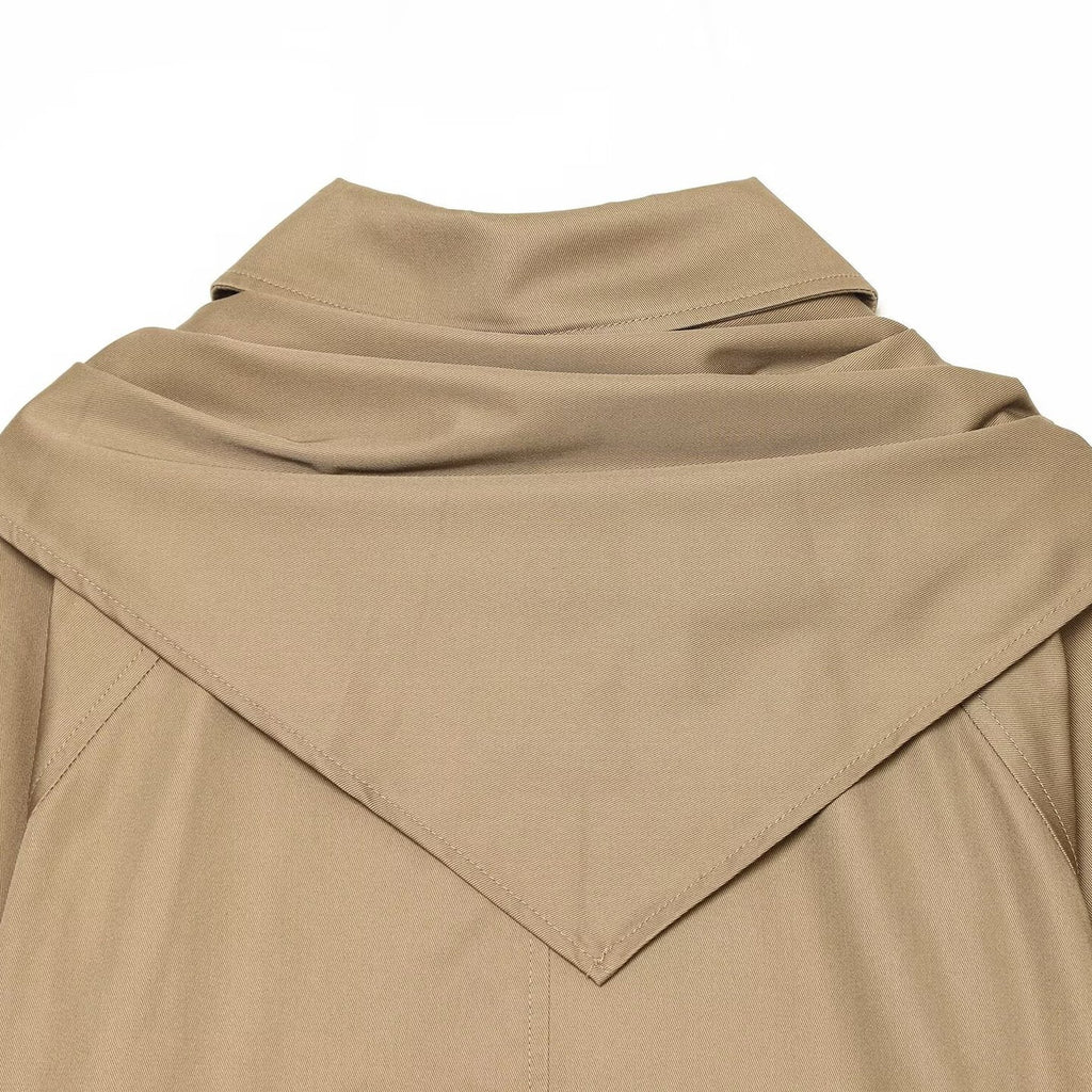 Khaki hooded neckline with draped tie scarf