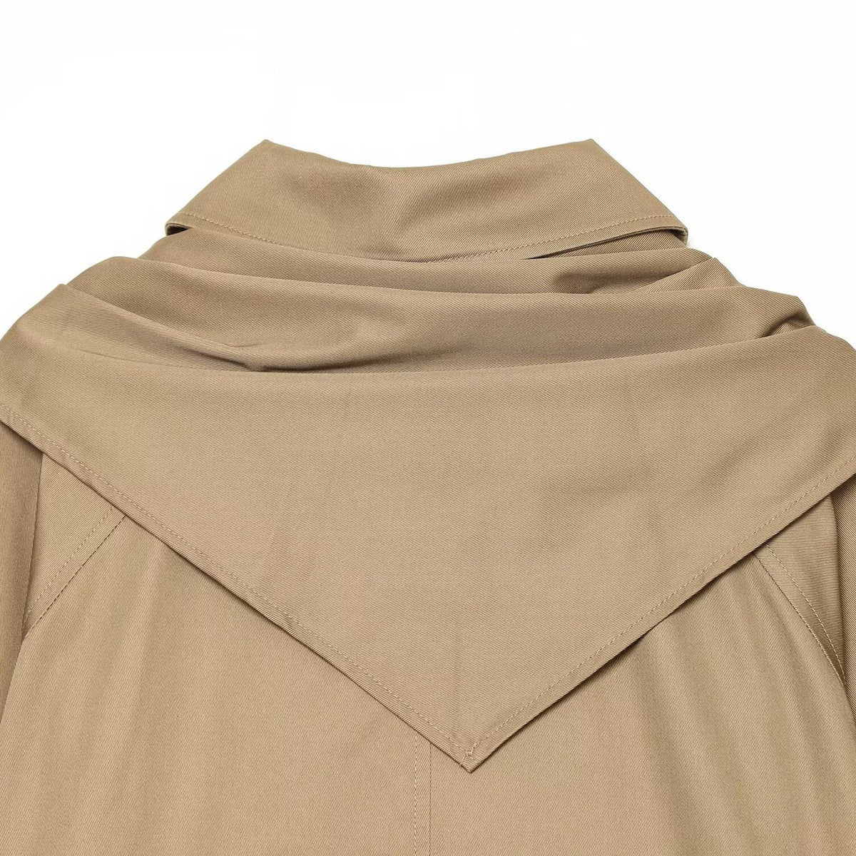 Khaki hooded neckline with draped tie scarf