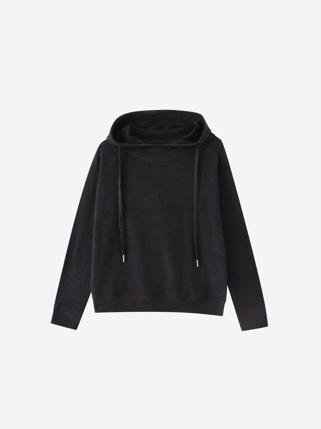 Black velvet hoodie with drawstring hood and long sleeves, women’s