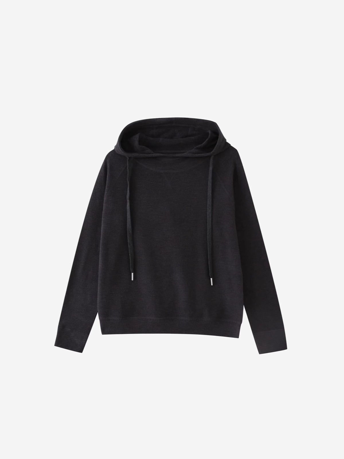 Black velvet hoodie with drawstring hood and long sleeves, women’s