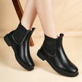 Black chelsea ankle boots with elastic gore, rounded toe, low block heel