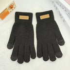 Women’s ribbed knit touchscreen gloves, dark gray/black, with five-finger design