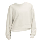 Off-white cropped crewneck sweatshirt with long sleeves and ribbed hem