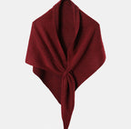 Women’s cashmere triangle scarf, deep red knit with tied center knot