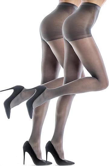 Sheer high-waist control top pantyhose in medium gray, glossy sheer finish