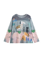 Multicolor mesh long sleeve crew-neck tee with painterly horse print