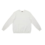 White ribbed crew neck sweater with long sleeves and wide rib knit pattern