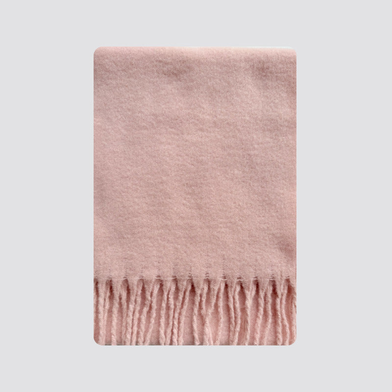 Light pink fringed blanket scarf with brushed soft texture