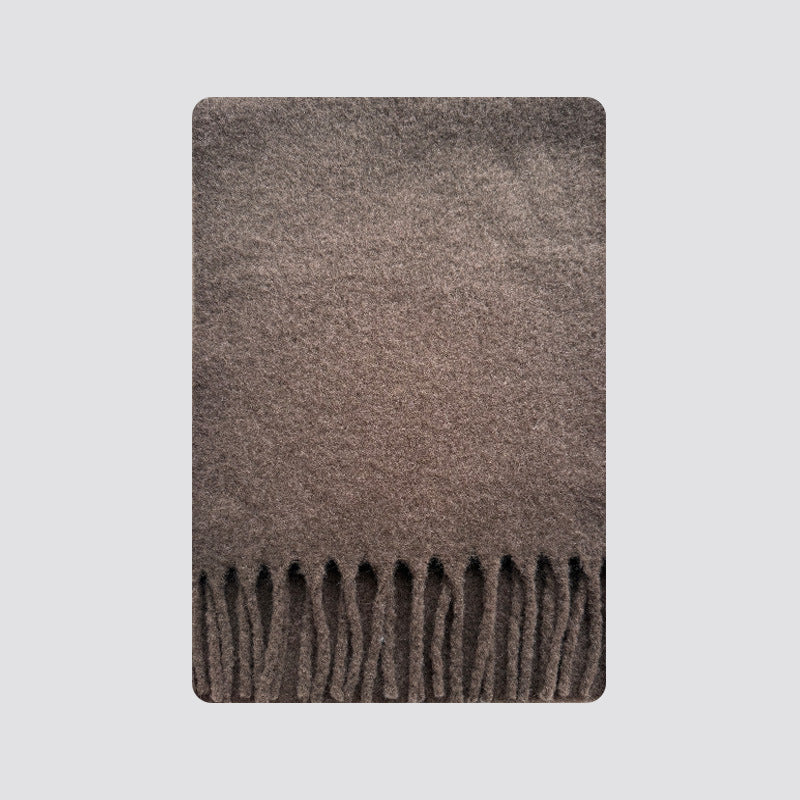 Wool blend fringe scarf swatch, dark brown with long tassel fringe