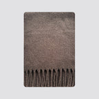 Wool blend fringe scarf swatch, dark brown with long tassel fringe