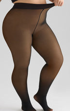 Sheer fleece lined high-waist tights in brown, full-leg view