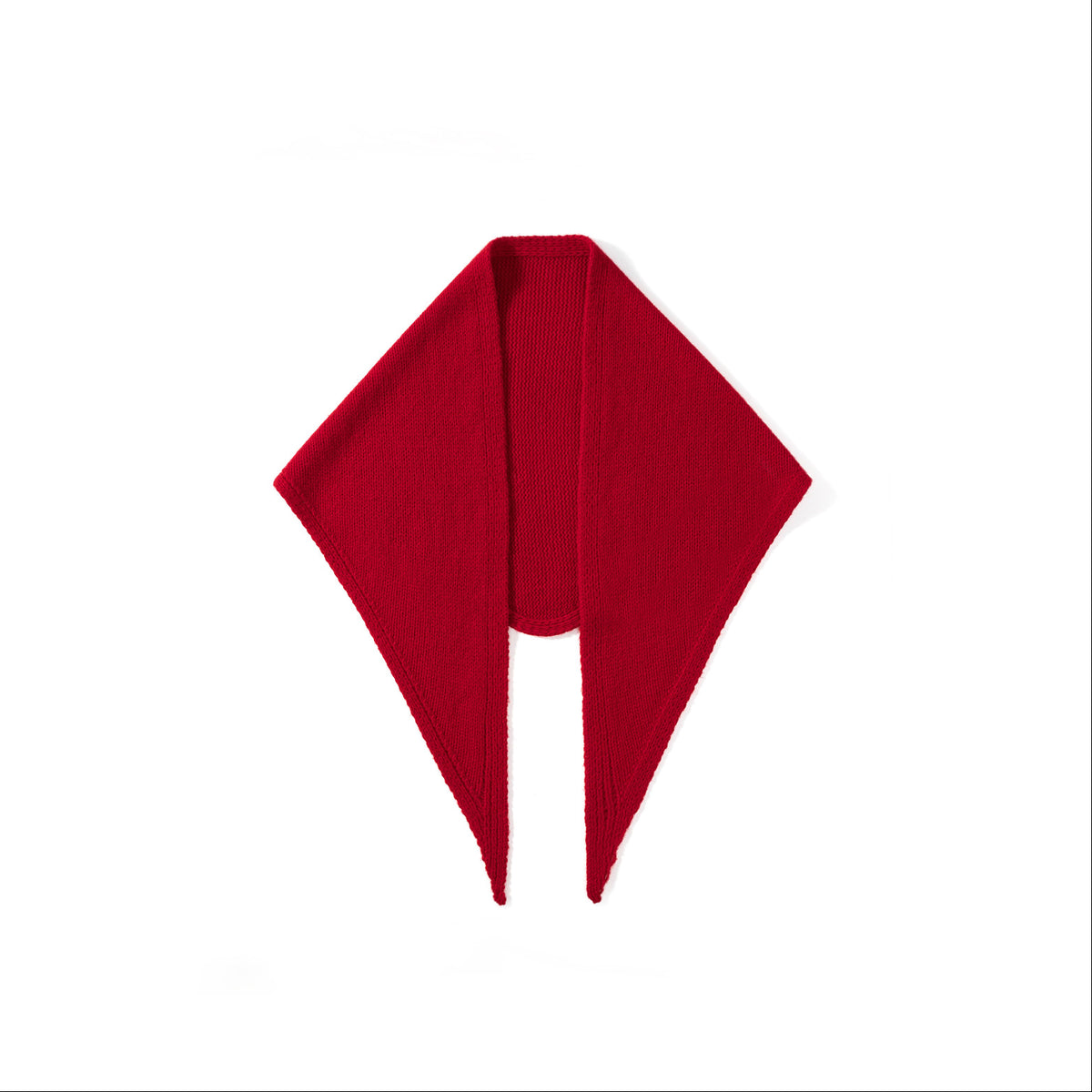 Wool triangle scarf for women in red fuzzy knit with pointed ends