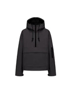 Black hooded half-zip anorak jacket in nylon with kangaroo pocket
