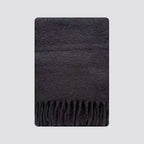 Dark gray fringed blanket scarf with brushed soft texture