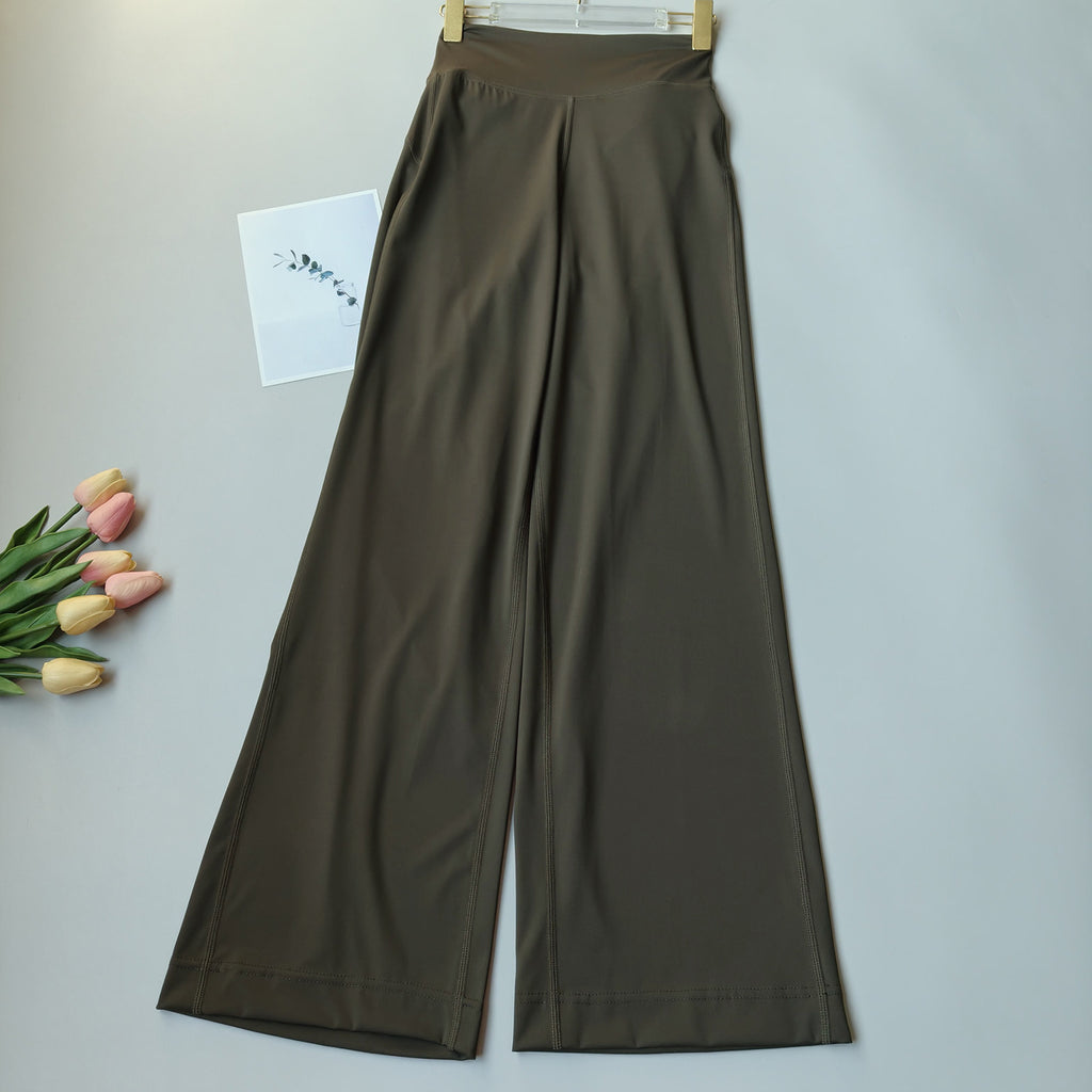 High-waisted wide-leg yoga pants, army green, wide straight-leg design