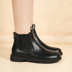 Women’s black ankle Chelsea boots with elastic gore and low block heel