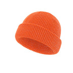 Orange reflective waffle-knit fisherman beanie with folded cuff