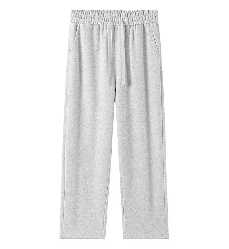 Women’s light gray wide-leg sweatpants with drawstring waistband and side pockets