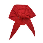 Red knit triangle scarf with openwork pattern and pointed ends