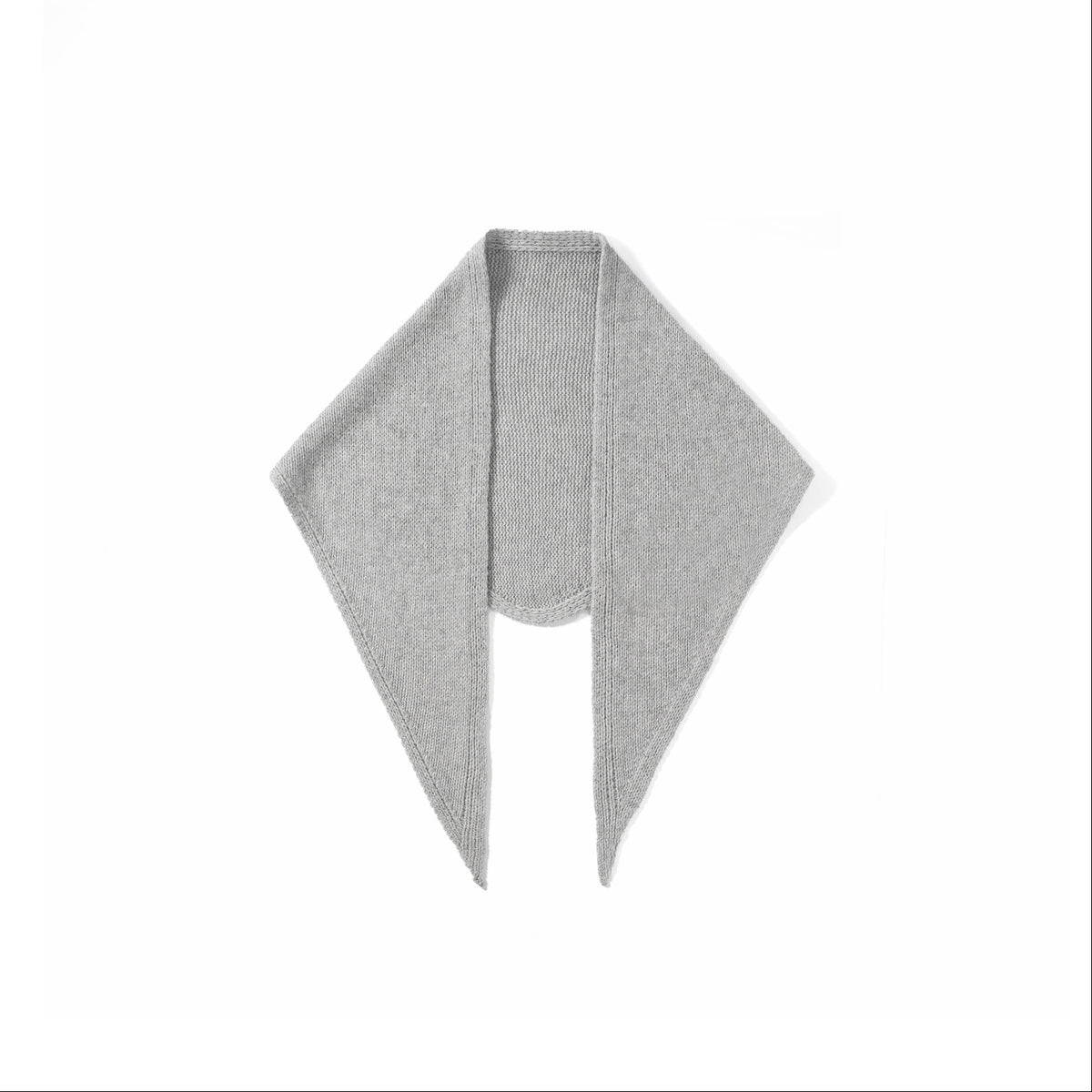 Wool triangle scarf for women in light gray fuzzy knit with pointed ends
