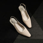 Off-white woven slingback wedge pumps with pointed toe and ankle strap