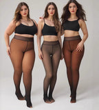 Sheer fleece lined high-waist tights with thermal illusion look in dark tones