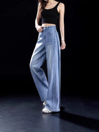 Light blue high-waisted wide-leg denim jeans with straight relaxed legs