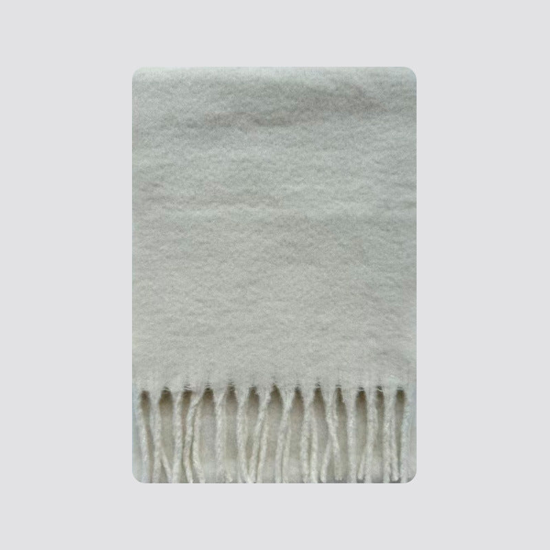 Wool blend fringe scarf swatch, off white with long tassel fringe
