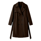 Double-breasted wool-blend overcoat, dark brown, notched lapels, button front