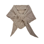 Taupe knit triangle scarf with textured openwork and pointed ends