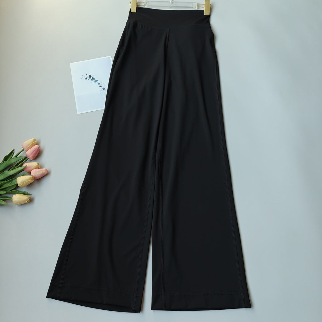 High-waisted wide-leg yoga pants, black, wide straight-leg design
