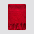 Wool blend fringe scarf swatch, red with long tassel fringe