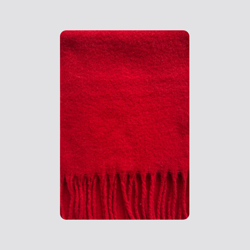 Wool blend fringe scarf swatch, red with long tassel fringe