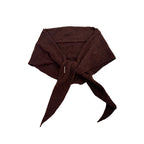 Dark brown knit triangle scarf tied at the center, with two pointed ends.